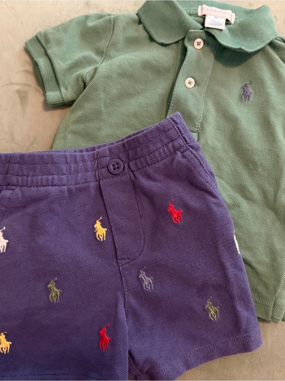 Ralph Lauren  Green Polo Shirt & Navy Embroidered Shorts Set